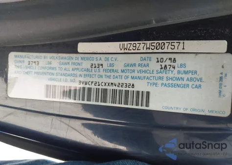 1999 Volkswagen New Beetle Gls Tdi z USA, uszkodzony, nr VIN 3VWCF21CXXM422328